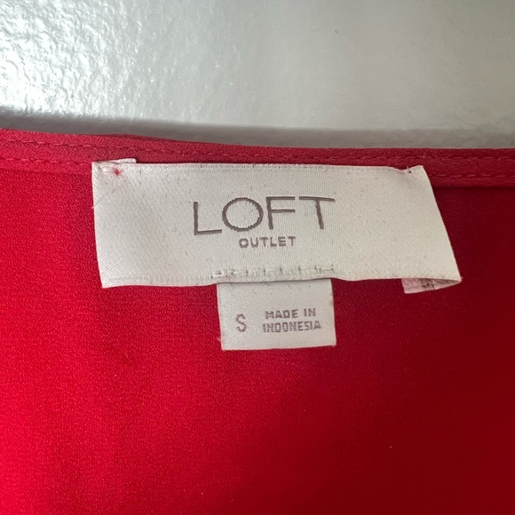 LOFT Red Blouse with Ruffled Neckline - Picture 2 of 3